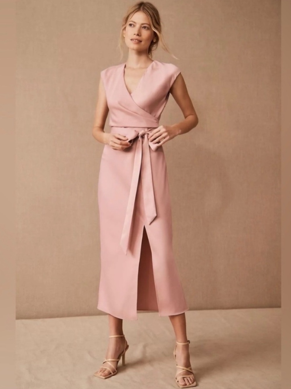 NWT Anthropologie BHLDN Louisa Satin Charmeuse Midi Dress Lilac Smoke Size 2